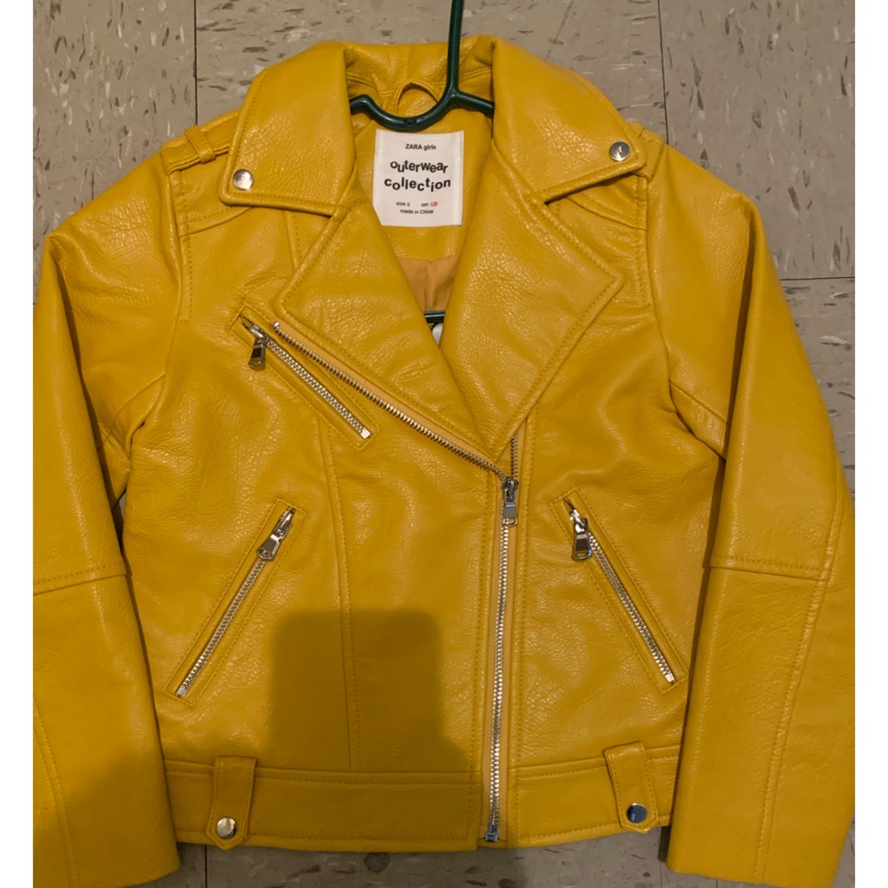Yellow Zara kids leather jacket Sz 8, worn once new condition
